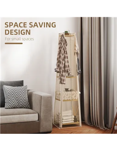 HOMCOM Compact Freestanding Coat Rack -  White/Oak