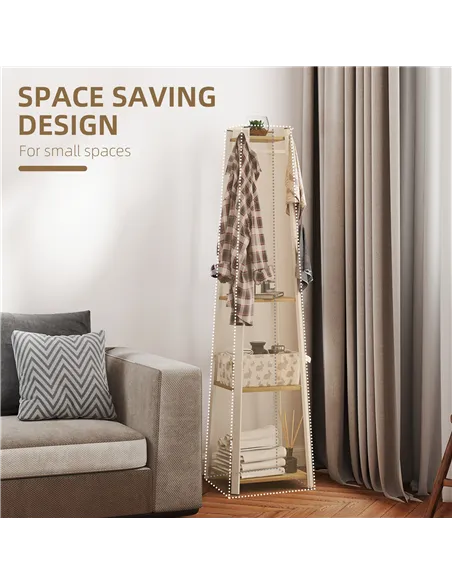 HOMCOM Compact Freestanding Coat Rack -  White/Oak