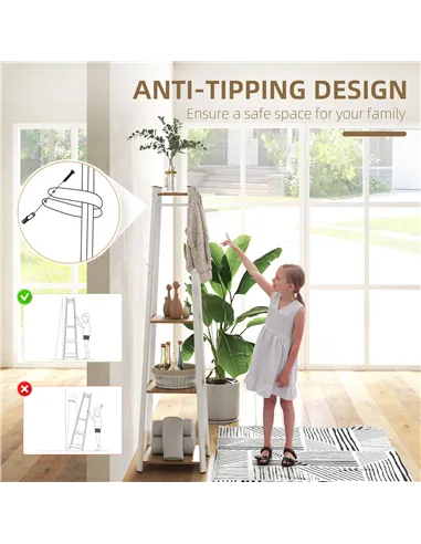 HOMCOM Compact Freestanding Coat Rack -  White/Oak