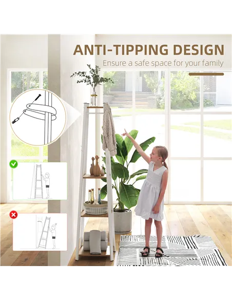 HOMCOM Compact Freestanding Coat Rack -  White/Oak