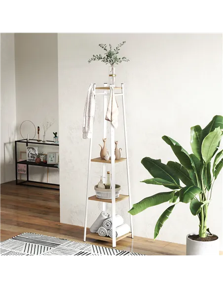 HOMCOM Compact Freestanding Coat Rack -  White/Oak