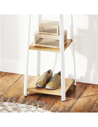 HOMCOM Compact Freestanding Coat Rack -  White/Oak