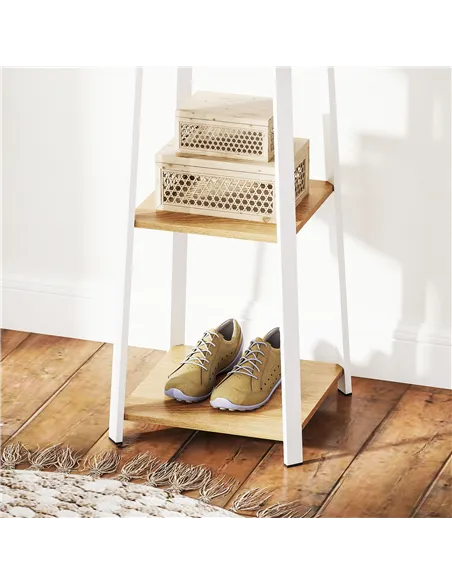 HOMCOM Compact Freestanding Coat Rack -  White/Oak