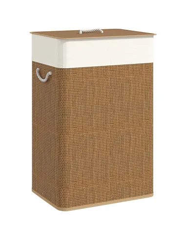 HOMCOM Bamboo Laundry Basket with Lid, 72L Laundry Hamper with Rope Handles, Washing Basket with Removable Washable Liner Bag fo