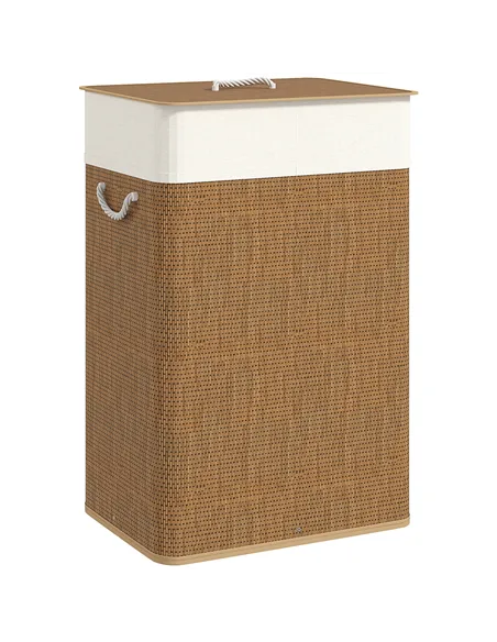 HOMCOM Bamboo Laundry Basket with Lid, 72L Laundry Hamper with Rope Handles, Washing Basket with Removable Washable Liner Bag fo