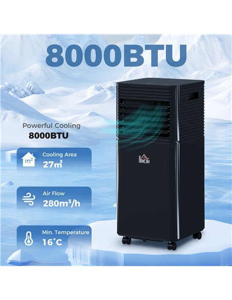 HOMCOM 8000 BTU 4-In-1 Portable Air Conditioner Unit Cooling Dehumidifying Ventilating  for Room up to 27m², with Fan, Remote, 2