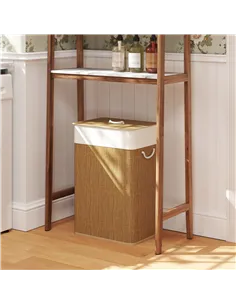 HOMCOM Bamboo Laundry Basket with Lid, 72L Laundry Hamper with Rope Handles, Washing Basket with Removable Washable Liner Bag fo 2