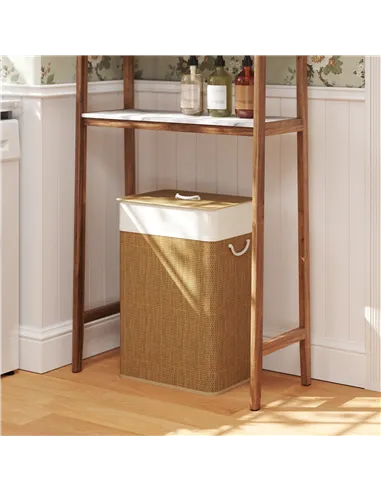 HOMCOM Bamboo Laundry Basket with Lid, 72L Laundry Hamper with Rope Handles, Washing Basket with Removable Washable Liner Bag fo