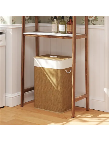 HOMCOM Bamboo Laundry Basket with Lid, 72L Laundry Hamper with Rope Handles, Washing Basket with Removable Washable Liner Bag fo