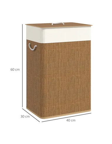 HOMCOM Bamboo Laundry Basket with Lid, 72L Laundry Hamper with Rope Handles, Washing Basket with Removable Washable Liner Bag fo