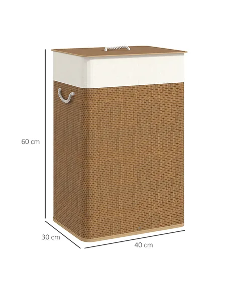 HOMCOM Bamboo Laundry Basket with Lid, 72L Laundry Hamper with Rope Handles, Washing Basket with Removable Washable Liner Bag fo