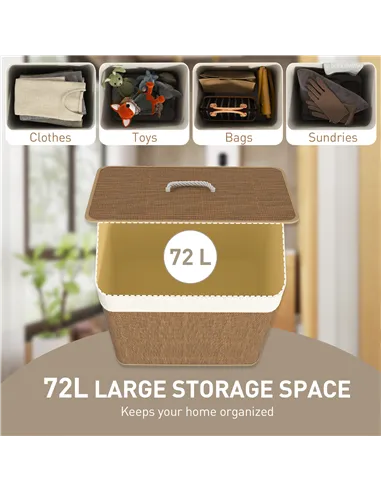 HOMCOM Bamboo Laundry Basket with Lid, 72L Laundry Hamper with Rope Handles, Washing Basket with Removable Washable Liner Bag fo