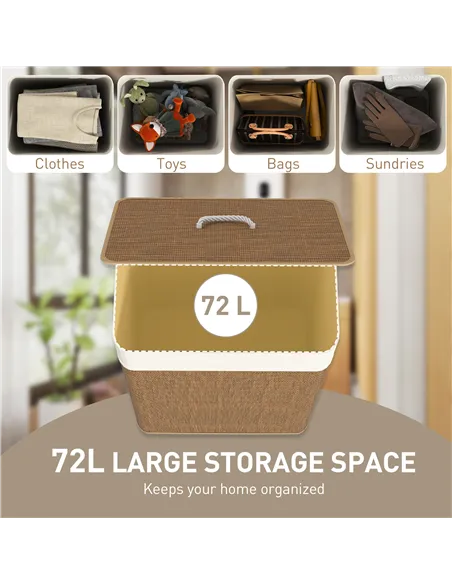 HOMCOM Bamboo Laundry Basket with Lid, 72L Laundry Hamper with Rope Handles, Washing Basket with Removable Washable Liner Bag fo