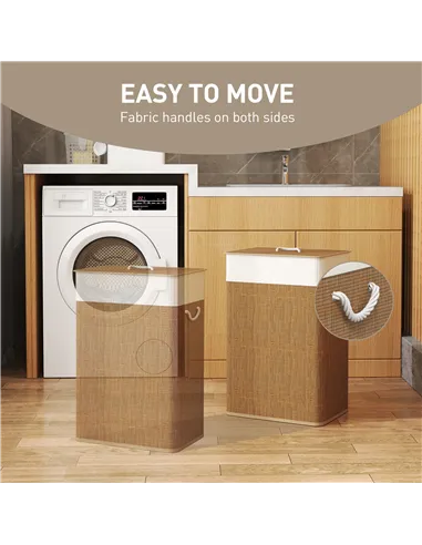 HOMCOM Bamboo Laundry Basket with Lid, 72L Laundry Hamper with Rope Handles, Washing Basket with Removable Washable Liner Bag fo