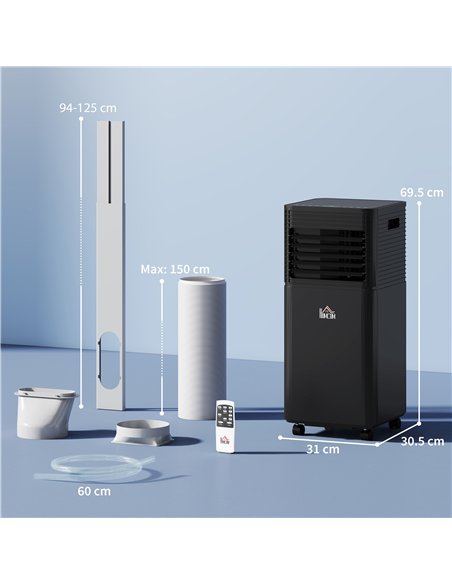 HOMCOM 8000 BTU 4-In-1 Portable Air Conditioner Unit Cooling Dehumidifying Ventilating  for Room up to 27m², with Fan, Remote, 2