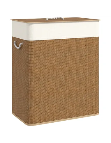 HOMCOM Double Laundry Basket with Lid, 100L Bamboo Laundry Hamper with Rope Handles, Washing Basket with Removable Liner for Bat