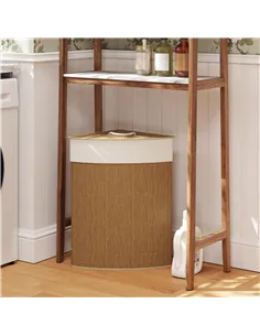 HOMCOM Bamboo Laundry Basket with Lid, 55L Corner Laundry Hamper with Removable Washable Liner Bag, Bathroom Triangle Washing Ba 2