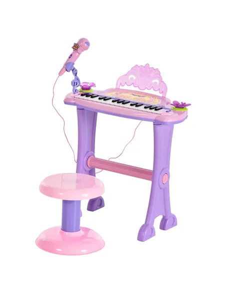 HOMCOM 32 Keys Kids Mini Electronic Keyboard Musical Instrument Educational Game Toy Children Grand Piano Stool Micropho