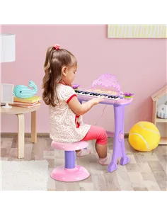 HOMCOM 32 Keys Kids Mini Electronic Keyboard Musical Instrument Educational Game Toy Children Grand Piano Stool Micropho 2