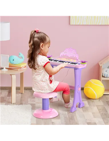 HOMCOM 32 Keys Kids Mini Electronic Keyboard Musical Instrument Educational Game Toy Children Grand Piano Stool Micropho