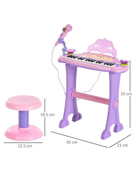 HOMCOM 32 Keys Kids Mini Electronic Keyboard Musical Instrument Educational Game Toy Children Grand Piano Stool Micropho