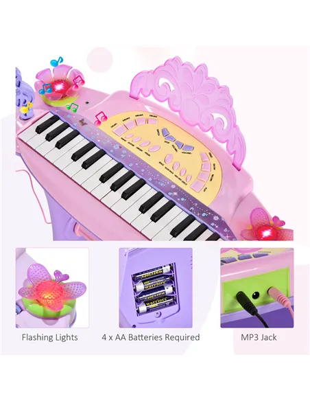 HOMCOM 32 Keys Kids Mini Electronic Keyboard Musical Instrument Educational Game Toy Children Grand Piano Stool Micropho