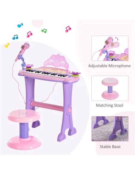 HOMCOM 32 Keys Kids Mini Electronic Keyboard Musical Instrument Educational Game Toy Children Grand Piano Stool Micropho