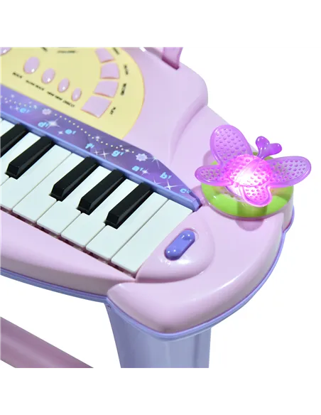 HOMCOM 32 Keys Kids Mini Electronic Keyboard Musical Instrument Educational Game Toy Children Grand Piano Stool Micropho