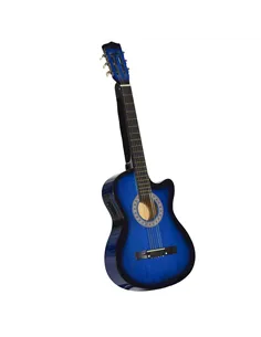 HOMCOM 38 Inch Full Size Blue Classical Acoustic Electric Guitar Kids Guitar and Junior Guitar   Premium Gloss Finish w/Case - B