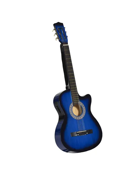 HOMCOM 38 Inch Full Size Blue Classical Acoustic Electric Guitar Kids Guitar and Junior Guitar   Premium Gloss Finish w/Case - B