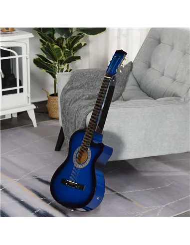 HOMCOM 38 Inch Full Size Blue Classical Acoustic Electric Guitar Kids Guitar and Junior Guitar   Premium Gloss Finish w/Case - B