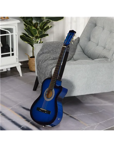 HOMCOM 38 Inch Full Size Blue Classical Acoustic Electric Guitar Kids Guitar and Junior Guitar   Premium Gloss Finish w/Case - B