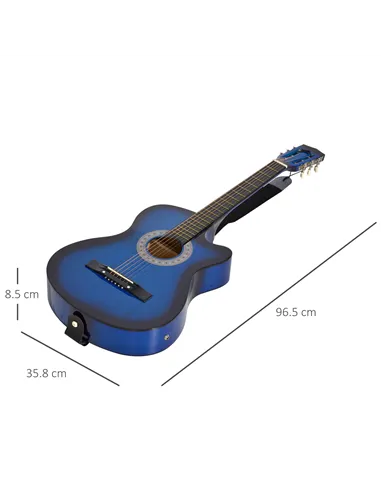 HOMCOM 38 Inch Full Size Blue Classical Acoustic Electric Guitar Kids Guitar and Junior Guitar   Premium Gloss Finish w/Case - B