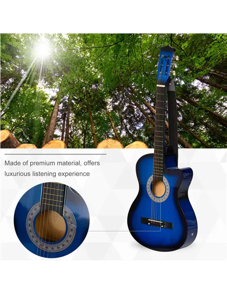 HOMCOM 38 Inch Full Size Blue Classical Acoustic Electric Guitar Kids Guitar and Junior Guitar   Premium Gloss Finish w/Case - B