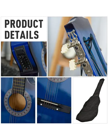 HOMCOM 38 Inch Full Size Blue Classical Acoustic Electric Guitar Kids Guitar and Junior Guitar   Premium Gloss Finish w/Case - B