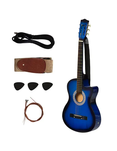 HOMCOM 38 Inch Full Size Blue Classical Acoustic Electric Guitar Kids Guitar and Junior Guitar   Premium Gloss Finish w/Case - B