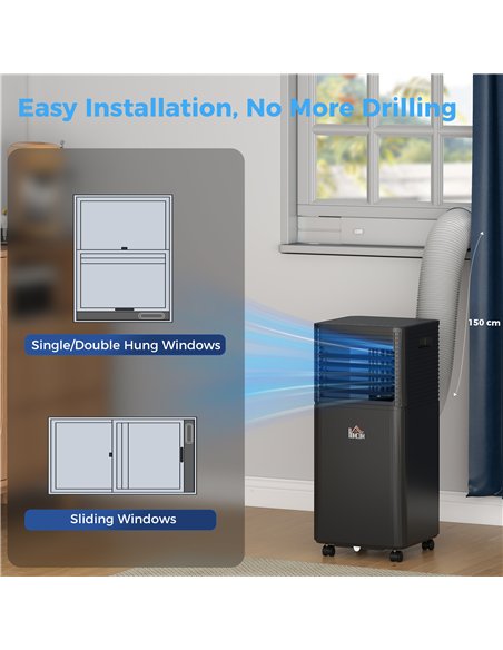 HOMCOM 8000 BTU 4-In-1 Portable Air Conditioner Unit Cooling Dehumidifying Ventilating  for Room up to 27m², with Fan, Remote, 2