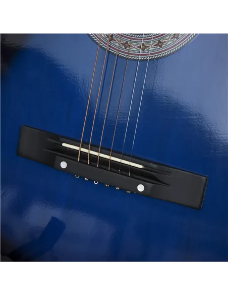 HOMCOM 38 Inch Full Size Blue Classical Acoustic Electric Guitar Kids Guitar and Junior Guitar   Premium Gloss Finish w/Case - B