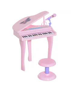 HOMCOM 37 Keys Kids Mini Electronic Keyboard Children Grand Piano with Stool Microphone Light Musical Instrument Educational Gam