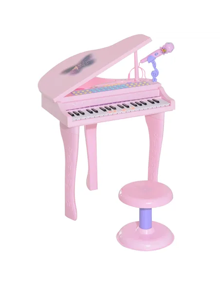 HOMCOM 37 Keys Kids Mini Electronic Keyboard Children Grand Piano with Stool Microphone Light Musical Instrument Educational Gam