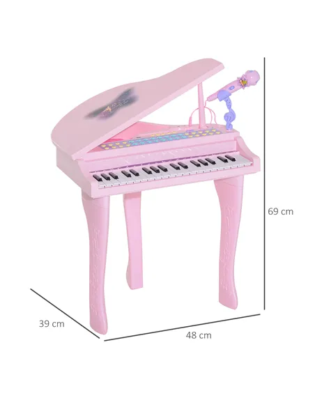 HOMCOM 37 Keys Kids Mini Electronic Keyboard Children Grand Piano with Stool Microphone Light Musical Instrument Educational Gam