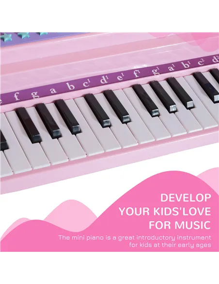 HOMCOM 37 Keys Kids Mini Electronic Keyboard Children Grand Piano with Stool Microphone Light Musical Instrument Educational Gam