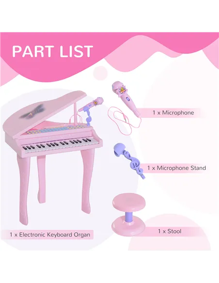 HOMCOM 37 Keys Kids Mini Electronic Keyboard Children Grand Piano with Stool Microphone Light Musical Instrument Educational Gam