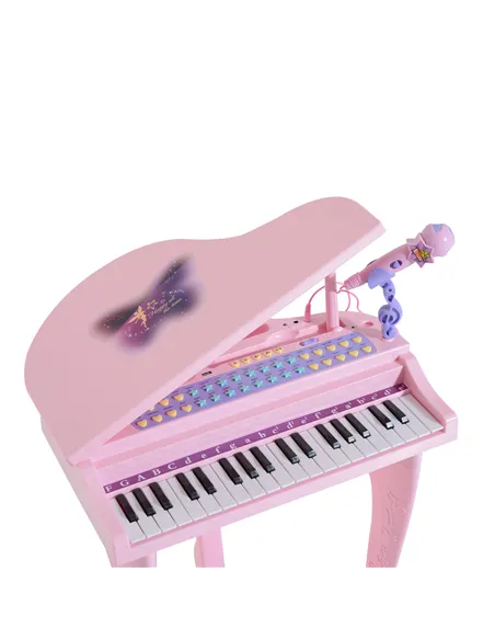HOMCOM 37 Keys Kids Mini Electronic Keyboard Children Grand Piano with Stool Microphone Light Musical Instrument Educational Gam