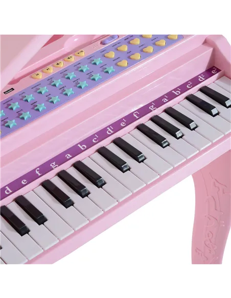 HOMCOM 37 Keys Kids Mini Electronic Keyboard Children Grand Piano with Stool Microphone Light Musical Instrument Educational Gam