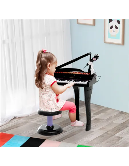 HOMCOM 37 Keys Kids Mini Electronic Keyboard Children Grand Piano with Stool Microphone Light Musical Instrument Educational Gam