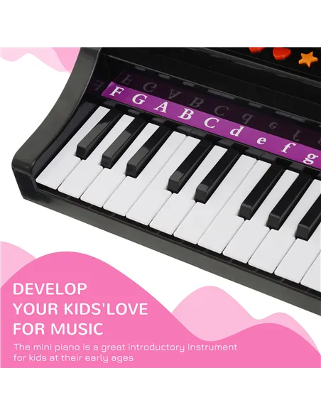 HOMCOM 37 Keys Kids Mini Electronic Keyboard Children Grand Piano with Stool Microphone Light Musical Instrument Educational Gam
