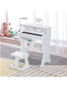 HOMCOM 37 Keys Kids Piano Mini Electronic Keyboard Light Kids Musical Instrument Educational Game Children Grand Piano Toy Set w 2