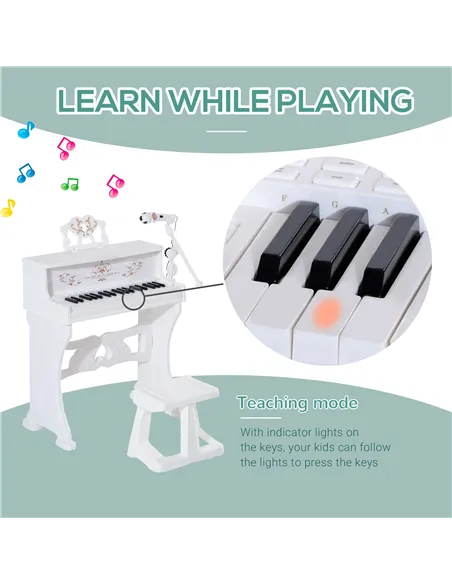 HOMCOM 37 Keys Kids Piano Mini Electronic Keyboard Light Kids Musical Instrument Educational Game Children Grand Piano Toy Set w