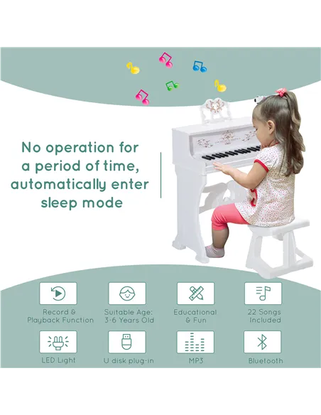 HOMCOM 37 Keys Kids Piano Mini Electronic Keyboard Light Kids Musical Instrument Educational Game Children Grand Piano Toy Set w
